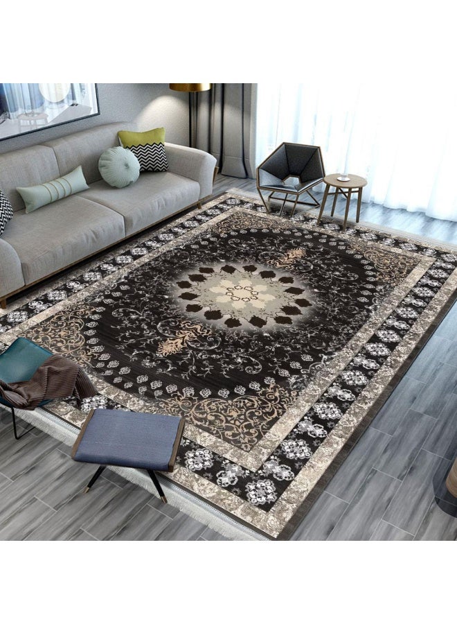 SMART HOME Large padded floor mat with a soft velvet surface and non-slip backing - Living room rug - Majlis rug - Lounge rug - Luxurious decorative rug - Elegant rug with modern patterns for living rooms and majlis - Size 350x250 cm - Suitable for everyday use and entertaining - Image 1